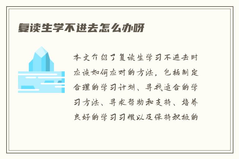 复读生学不进去怎么办呀